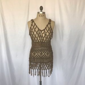 Katsumi taupe crochet tank top cover up Sz S/M